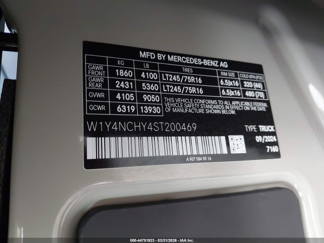 Продаж на аукціоні авто 2025 Mercedes-benz Sprinter 2500 High Roof 4-cyl Diesel Ho, vin: W1Y4NCHY4ST200469, номер лоту: 44751923