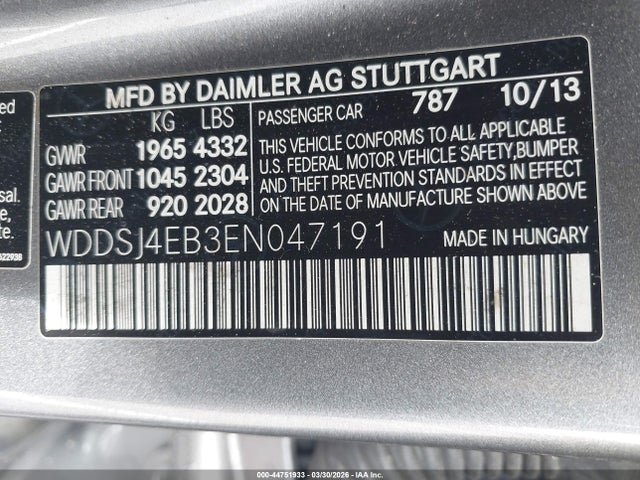 Aukcja sprzedaży 2014 Mercedes-benz Cla 250, vin: WDDSJ4EB3EN047191, numer aukcji: 44751933