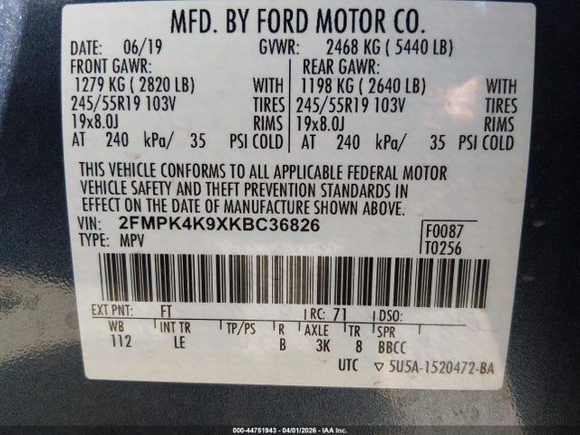 2FMPK4K9XKBC36826 Ford Edge Titanium