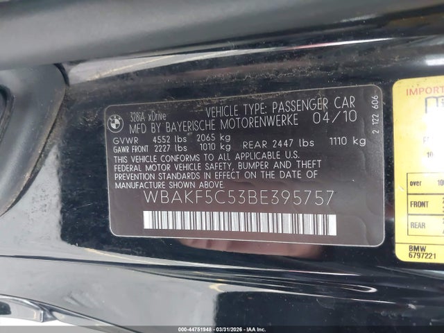 44751948 :رقم المزاد ، WBAKF5C53BE395757 vin ، 2011 Bmw 328i Xdrive مزاد بيع