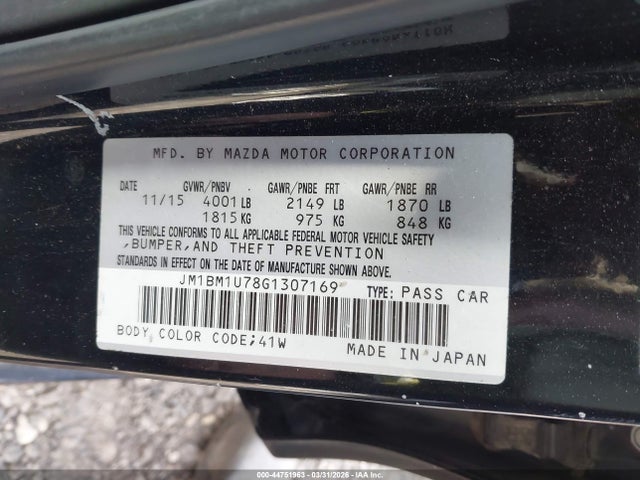 2016 Mazda Mazda3 I Sport მანქანა იყიდება აუქციონზე, vin: JM1BM1U78G1307169, აუქციონის ნომერი: 44751963