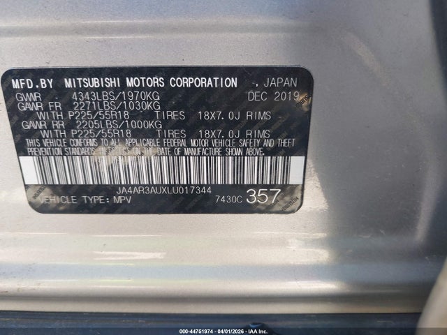 Aukcja sprzedaży 2020 Mitsubishi Outlander Sport 2.0 Be Awc/2.0 Es Awc/2.0 Se Awc/2.0 Sp Awc, vin: JA4AR3AUXLU017344, numer aukcji: 44751974