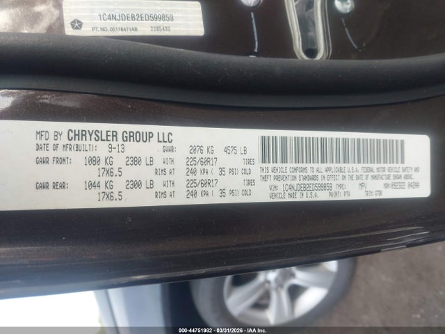 44751982 :رقم المزاد ، 1C4NJDEB2ED599858 vin ، 2014 Jeep Compass Latitude مزاد بيع