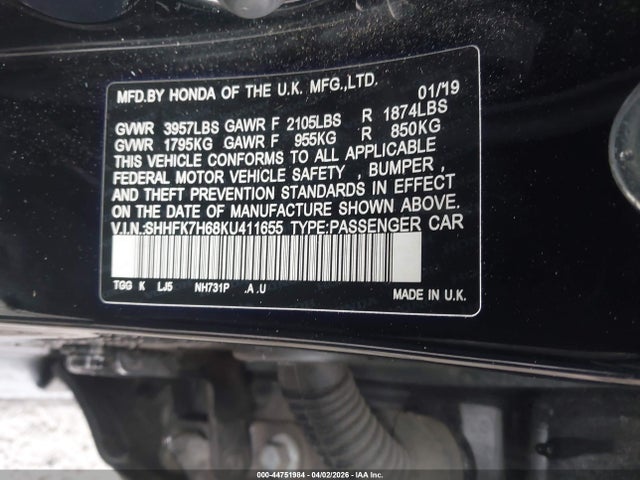 Aukcja sprzedaży 2019 Honda Civic Ex, vin: SHHFK7H68KU411655, numer aukcji: 44751984