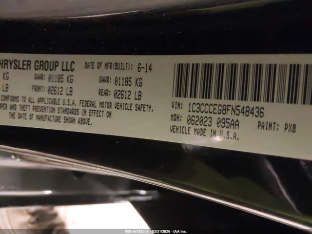 2015 Chrysler 200 C მანქანა იყიდება აუქციონზე, vin: 1C3CCCEG8FN548436, აუქციონის ნომერი: 44752008