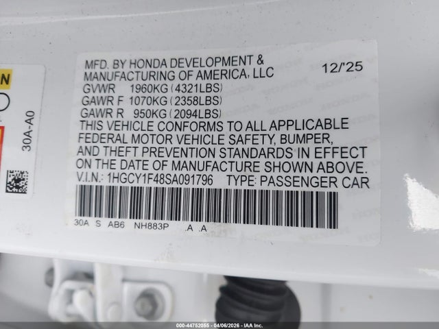 1HGCY1F48SA091796 Honda ACCORD SE