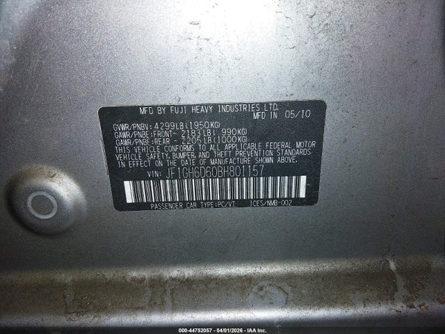 Продаж на аукціоні авто 2011 Subaru Impreza Outback Sport, vin: JF1GH6D60BH801157, номер лоту: 44752057