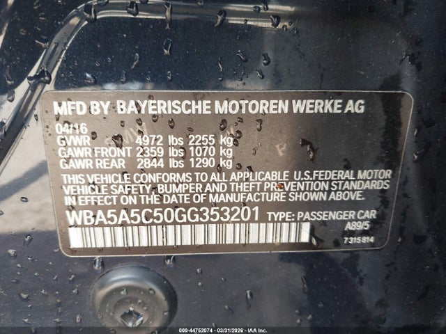 Продаж на аукціоні авто 2016 Bmw 528i, vin: WBA5A5C50GG353201, номер лоту: 44752074