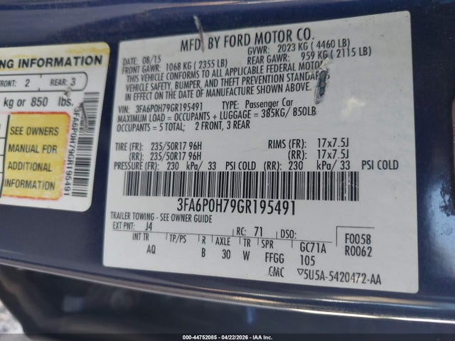 3FA6P0H79GR195491 Ford FUSION SE