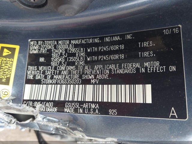 5TDBKRFH3GS350203 Toyota Highlander Le Plus V6