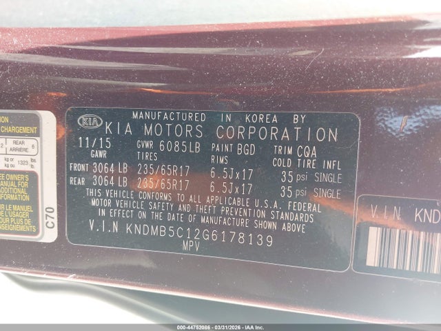 KNDMB5C12G6178139 KIA SEDONA LX