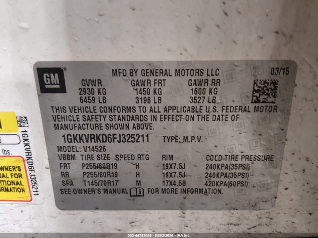 2015 GMC ACADIA 1GKKVRKD6FJ325211 Photo 8