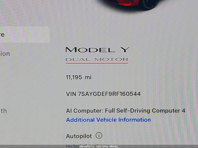 Aukcja sprzedaży 2024 Tesla Model Y Performance Dual Motor All-wheel Drive, vin: 7SAYGDEF9RF160544, numer aukcji: 44752112