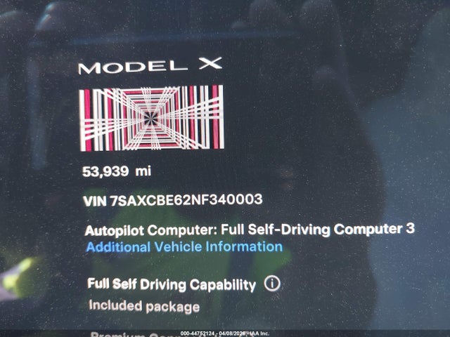 Aukcja sprzedaży 2022 Tesla Model X Plaid Tri Motor All-wheel Drive, vin: 7SAXCBE62NF340003, numer aukcji: 44752124