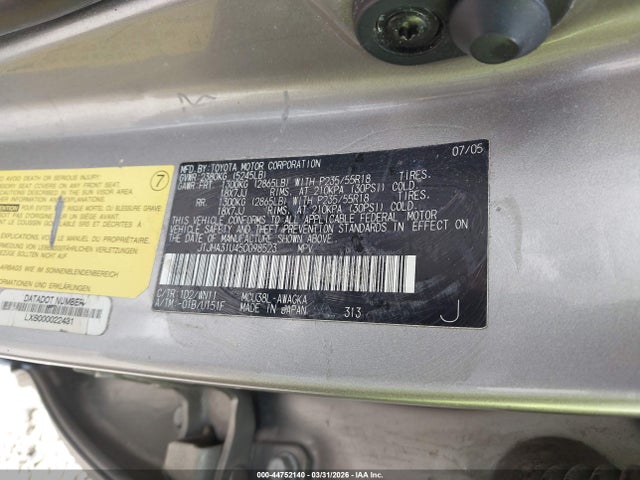 44752140 :رقم المزاد ، JTJHA31U450098523 vin ، 2005 Lexus Rx 330 مزاد بيع