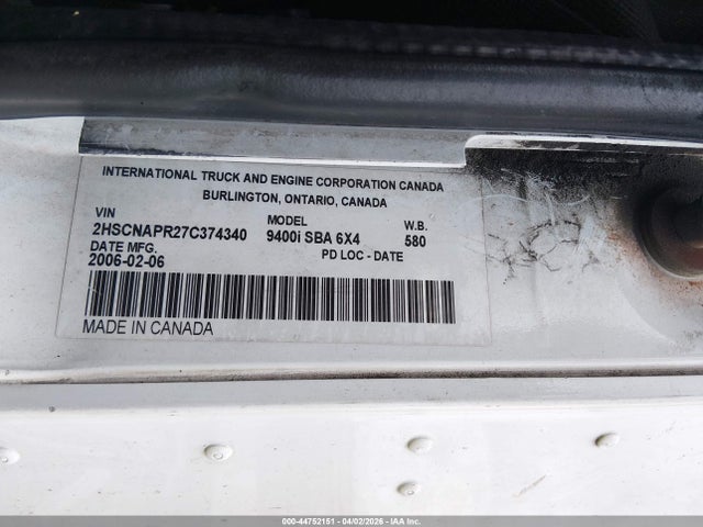 Продаж на аукціоні авто 2007 International 9400 9400i, vin: 2HSCNAPR27C374340, номер лоту: 44752151