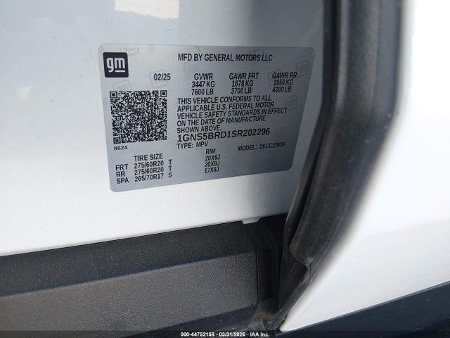 44752158 :رقم المزاد ، 1GNS5BRD1SR202296 vin ، 2025 Chevrolet Suburban 2wd Ls مزاد بيع