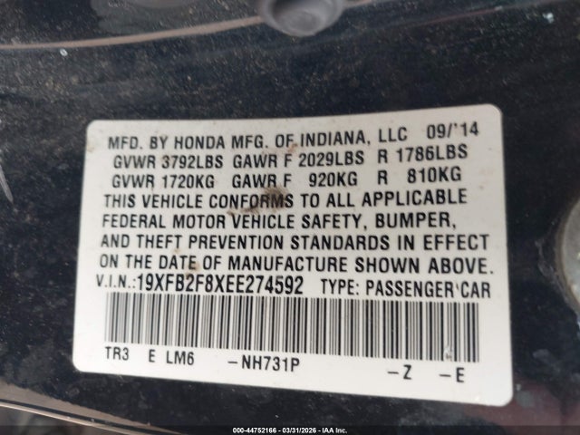 19XFB2F8XEE274592 Honda CIVIC EX