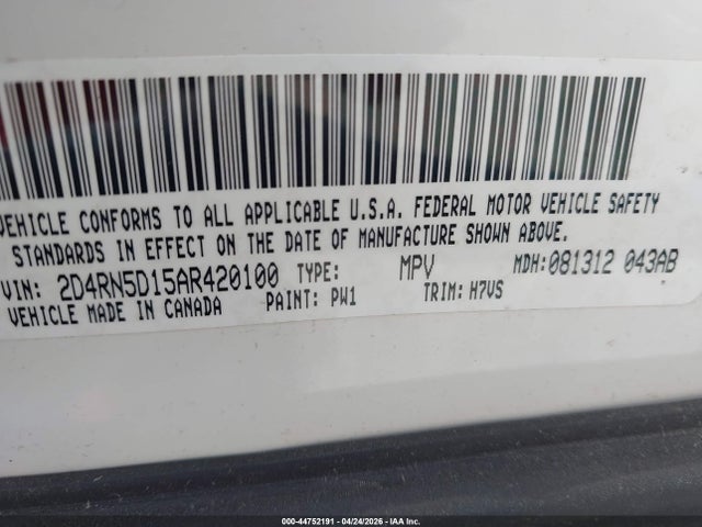 Продаж на аукціоні авто 2010 Dodge Grand Caravan Sxt, vin: 2D4RN5D15AR420100, номер лоту: 44752191