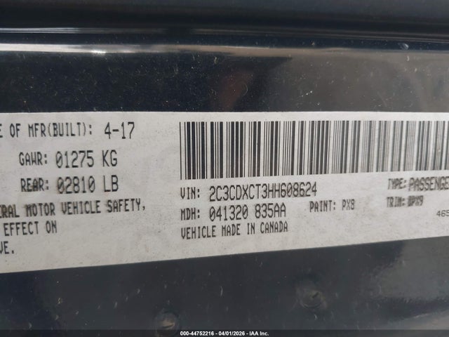 44752216 :رقم المزاد ، 2C3CDXCT3HH608624 vin ، 2017 Dodge Charger R/t Rwd مزاد بيع