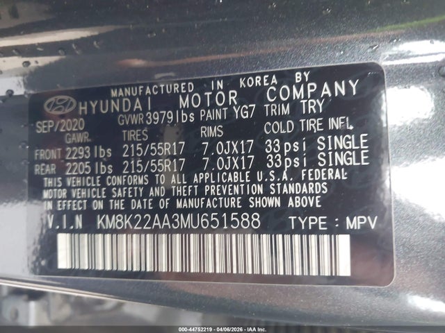 Продажа на аукционе авто 2021 Hyundai Kona Sel, vin: KM8K22AA3MU651588, номер лота: 44752219