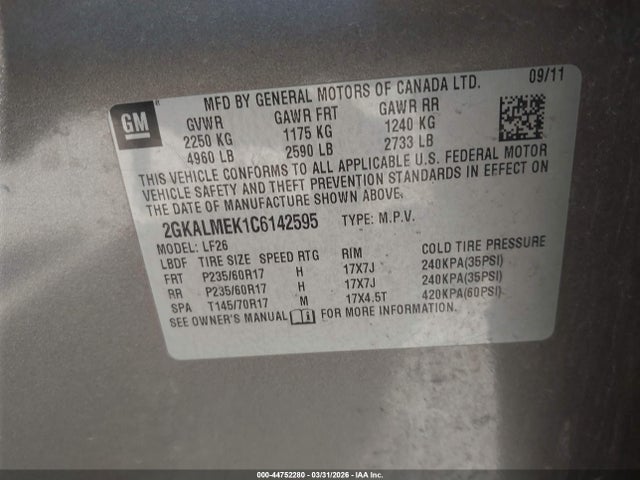 Продаж на аукціоні авто 2012 Gmc Terrain Sle-1, vin: 2GKALMEK1C6142595, номер лоту: 44752280