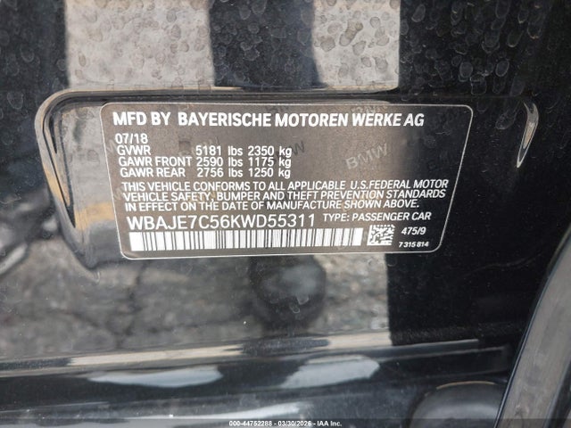 2019 BMW 540I WBAJE7C56KWD55311 Photo 8
