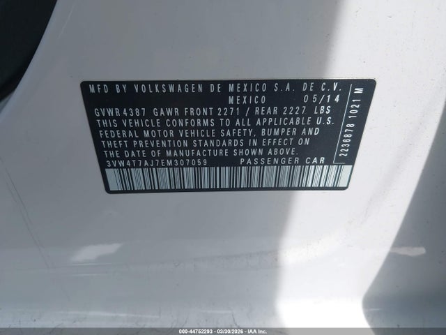 3VW4T7AJ7EM307059 Volkswagen Jetta Gli Edition 30 W/nav