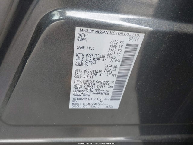 Nissan Pathfinder Sv 2014 5N1AR2MN3EC715142 Image 9