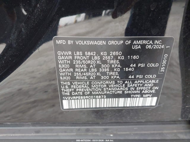 44752304 :رقم المزاد ، 1V2VRPE89RC016873 vin ، 2024 Volkswagen Id.4 Pro S مزاد بيع