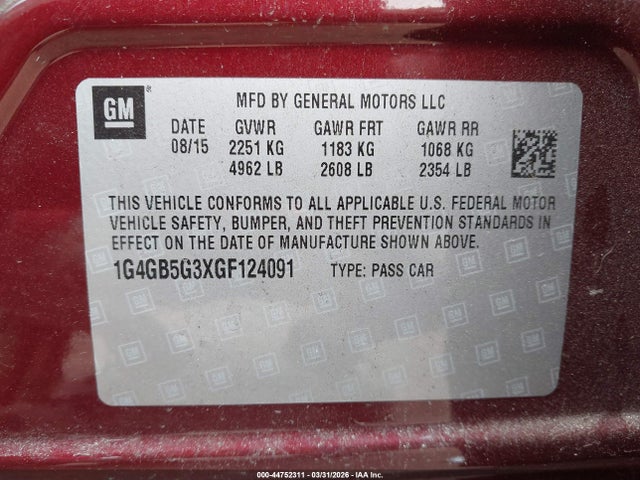 Продаж на аукціоні авто 2016 Buick Lacrosse Leather, vin: 1G4GB5G3XGF124091, номер лоту: 44752311