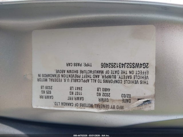 Продажа на аукционе авто 2003 Buick Century Custom, vin: 2G4WS52J431262406, номер лота: 44752320