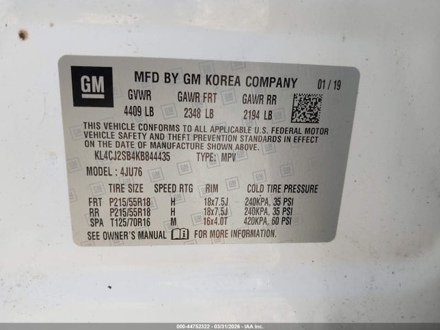 Продажа на аукционе авто 2019 Buick Encore Awd Sport Touring, vin: KL4CJ2SB4KB844435, номер лота: 44752322