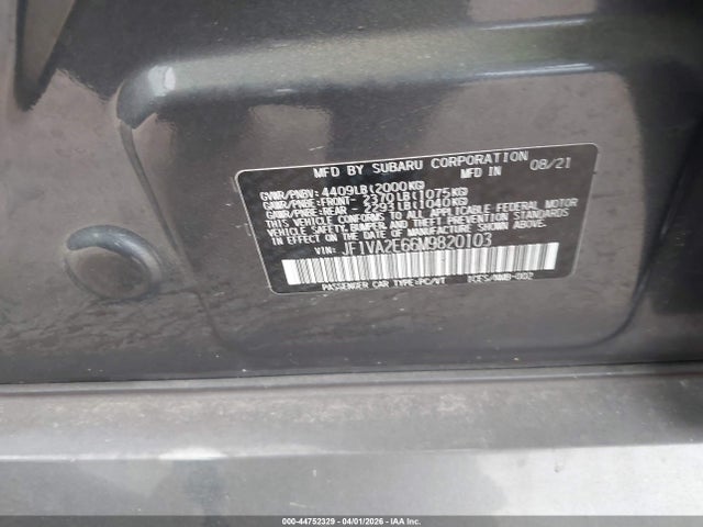 Aukcja sprzedaży 2021 Subaru Wrx Sti, vin: JF1VA2E66M9820103, numer aukcji: 44752329
