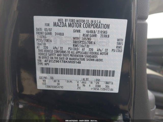 Продаж на аукціоні авто 2008 Mazda Tribute S Touring, vin: 4F2CZ96178KM05148, номер лоту: 44752343