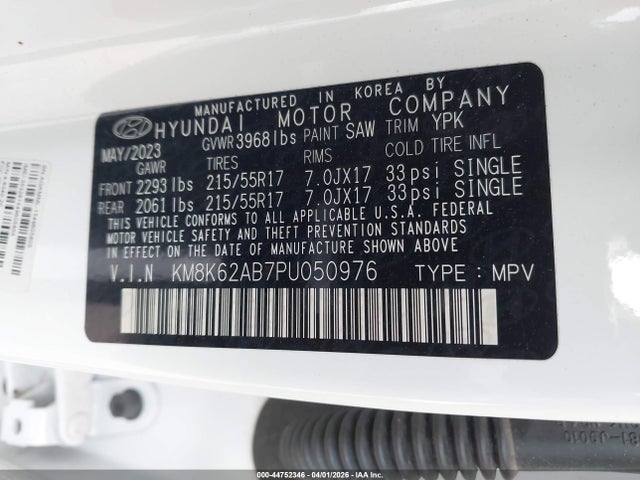 Aukcja sprzedaży 2023 Hyundai Kona Sel, vin: KM8K62AB7PU050976, numer aukcji: 44752346