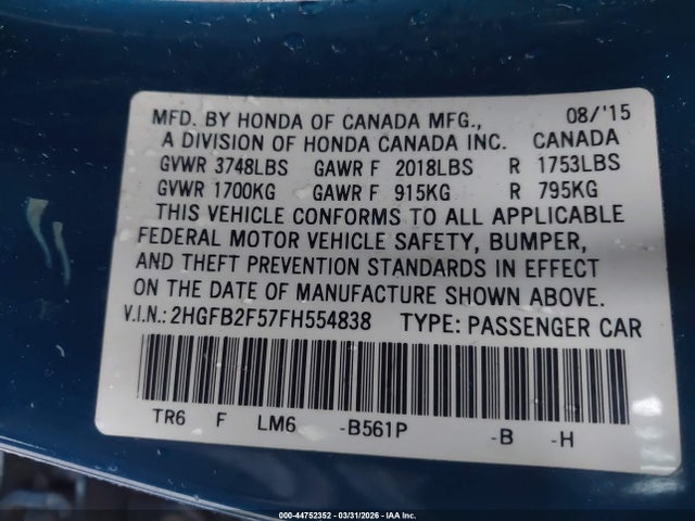 2015 HONDA CIVIC 2HGFB2F57FH554838 Photo 8