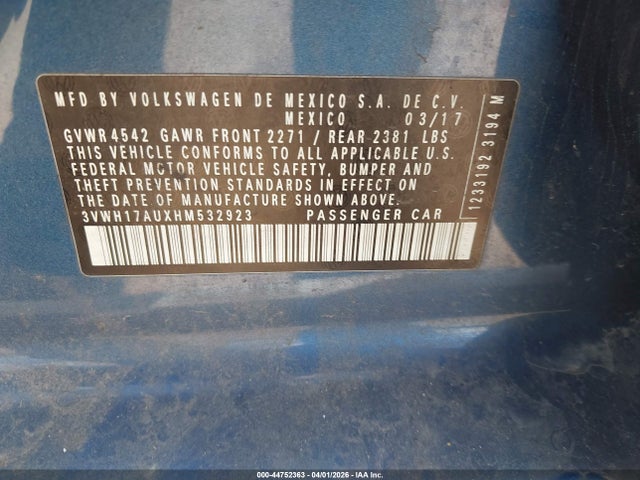 3VWH17AUXHM532923 Volkswagen Golf Alltrack Tsi S/tsi Se/tsi Sel