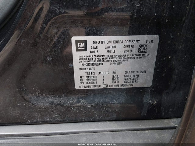 Продажа на аукционе авто 2016 Buick Encore, vin: KL4CJESB1GB607099, номер лота: 44752369
