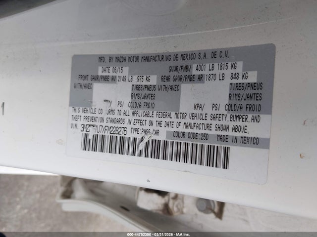 3MZBM1U7XFM228276 Mazda Mazda3 I Sport