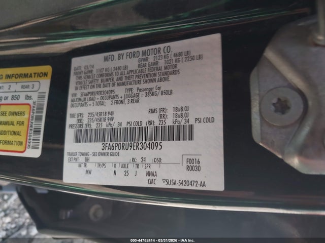 Aukcja sprzedaży 2014 Ford Fusion Hybrid Titanium, vin: 3FA6P0RU9ER304095, numer aukcji: 44752414