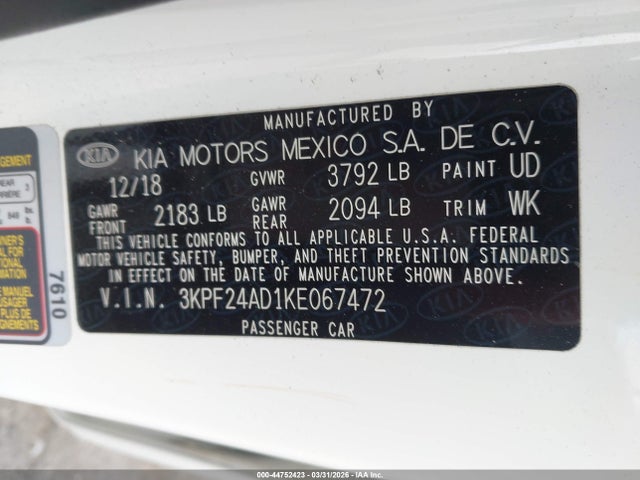3KPF24AD1KE067472 KIA Forte Lxs