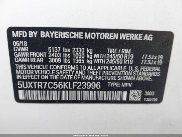 5UXTR7C56KLF23996 BMW X3 Sdrive30i