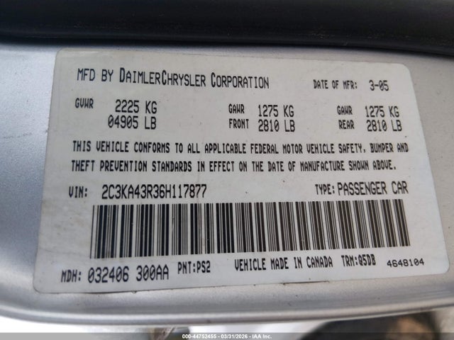 Продаж на аукціоні авто 2006 Chrysler 300, vin: 2C3KA43R368117877, номер лоту: 44752455