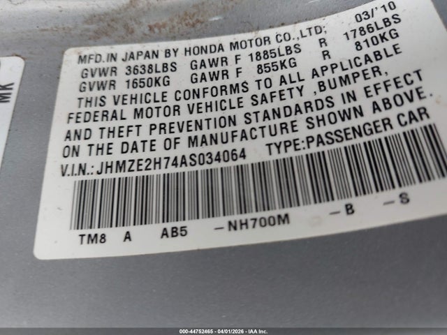 2010 HONDA INSIGHT JHMZE2H74AS034064 Photo 8