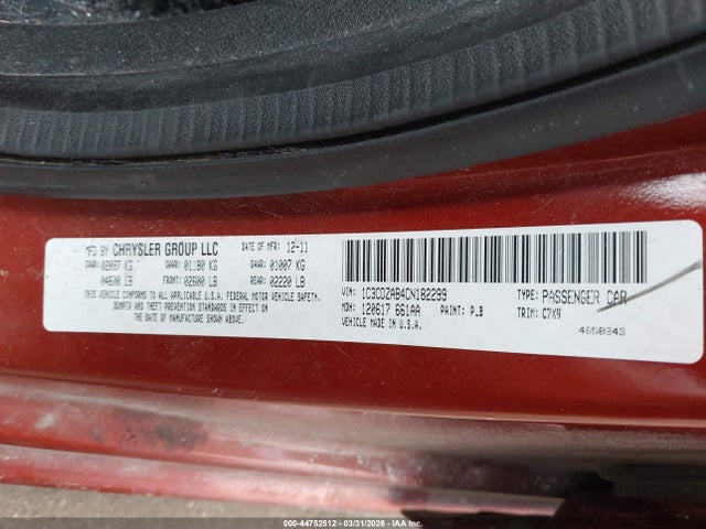 Aukcja sprzedaży 2012 Dodge Avenger Se, vin: 1C3CDZAB4CN182299, numer aukcji: 44752512