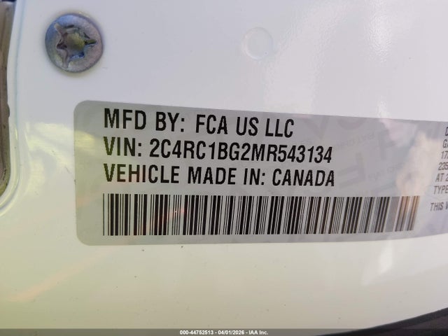 44752513 :رقم المزاد ، 2C4RC1BG2MR543134 vin ، 2021 Chrysler Pacifica Touring L مزاد بيع