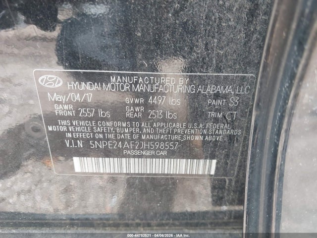 Aukcja sprzedaży 2018 Hyundai Sonata Se, vin: 5NPE24AF2JH598557, numer aukcji: 44752521
