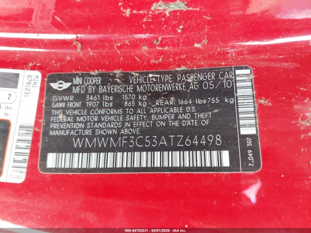 2010 MINI COOPER WMWMF3C53ATZ64498 Photo 8