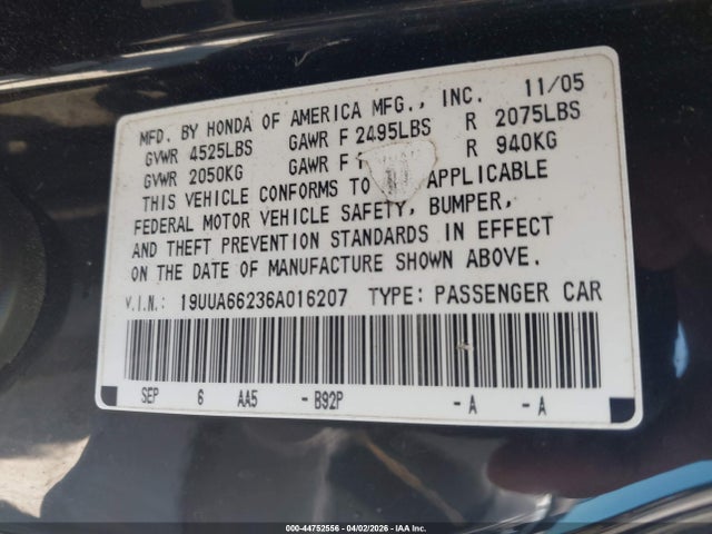 Продаж на аукціоні авто 2006 Acura Tl, vin: 19UUA66236A016207, номер лоту: 44752556